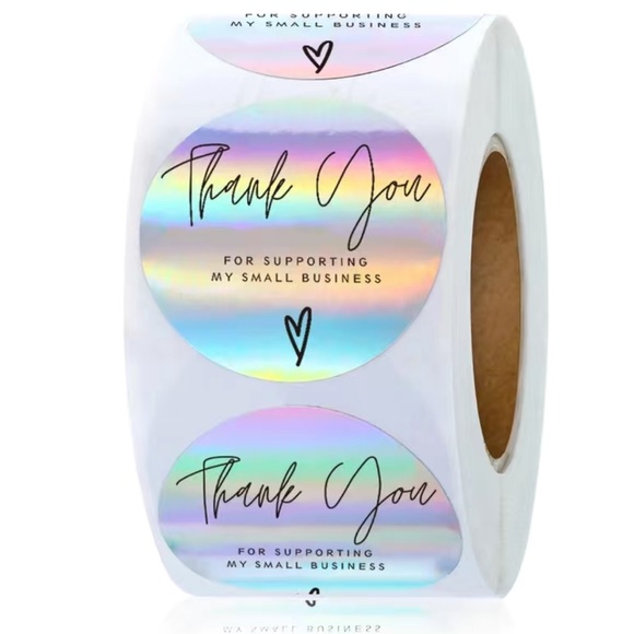 Thank You Stickers Holographic Iridescent 1 inch roll of 500 New - Picture 6 of 6